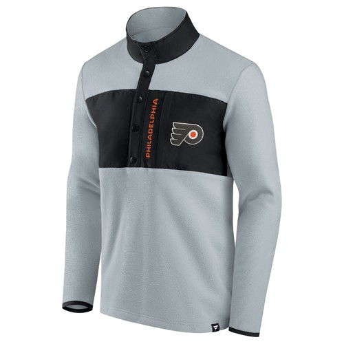 Men's Fanatics Gray/Black Philadelphia Flyers Hockey Polar Fleece Quarter-Snap - Picture 2 of 3