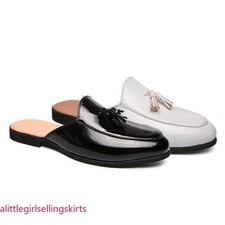Men's Faux Leather Round Toe Slippers Slip on Casual Tassel Mules Party Shoes SZ