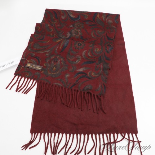 GORGEOUS Loro Piana Made Italy 100% CASHMERE Red Reversible Floral Flannel Scarf