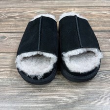 UGG Womens Size 6 Greenport Slide Slippers Black Suede Sheepskin NEW