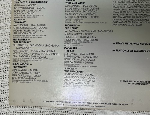 METAL MASSACRE VOL. III Various Artists METAL BLADE LP VG+ - Picture 8 of 8