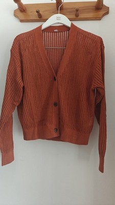 uniqlo Pullover Damen Strickpullover Strick Oberteil Mesh V-Hals Neu Gr.M Orange