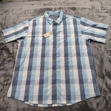 NWT RedHead Shirt Mens 2XL Majolica Blue Plaid Short Sleeve Button Front Fishing