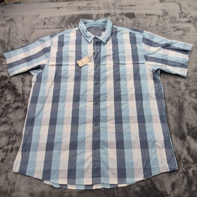 NWT RedHead Shirt Mens 2XL Majolica Blue Plaid Short Sleeve Button Front Fishing