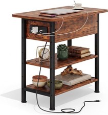 End Table with Charging Station Flip Top Side Table with USB Ports and Outlets