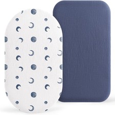 Bearmoss 2-Pack Organic Baby Bassinet Sheets 33"x17", Blue Moon royal