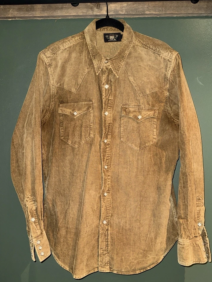 Camisa occidental de pana marrón bordada calce ajustado RRL Ralph Lauren para hombre Foto 2 de 4