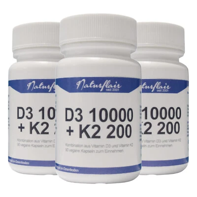 Vitamin D3 10000 I.E. + Vitamin K2 200mcg 270 Kapseln MK7 Menachinon-7 IE IU