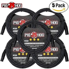 5-PACK Pig Hog PHMH10GR Hex Series 10FT Grey Microphone Cable XLR F - XLR M