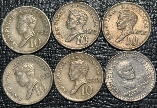 HIGH GRADE LOT 6 PHILIPPINES 10 SENTIMOS-1967,1968,1970,1971,1972,1980,-JAN717