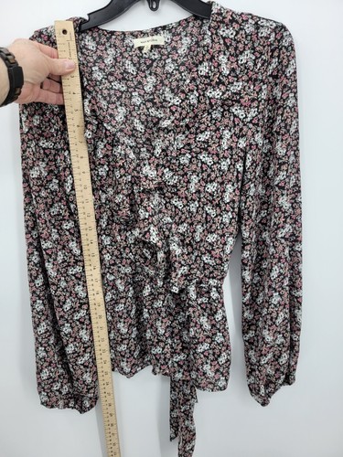 Camisa Boho Max Studio Top Mujer Grande Negra Floral Volantes Cuello en V Cinturón Gasa - Imagen 7 de 8