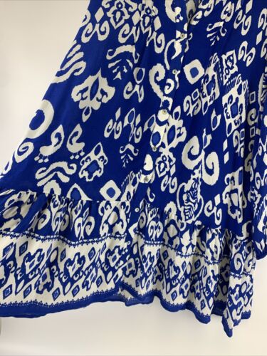 ZARA blaues Print Minikleid Knopf Oversize Rüschen Schößchen Biesen Damen Large - Bild 5 von 12