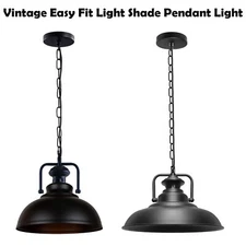 Vintage Industrial Ceiling Pendant Light Metal Shade Black Chain Retro Lamp