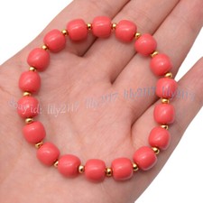 6x7mm Natural Pink Coral Rondelle Gemstone Beads Elastic Bracelet 7.5 inches