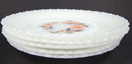 5 TERMOCRISA MILK GLASS DESERT SALAD PLATES HAND PAINTED ORANGE FLOWERS MEXICO - Picture 11 of 20