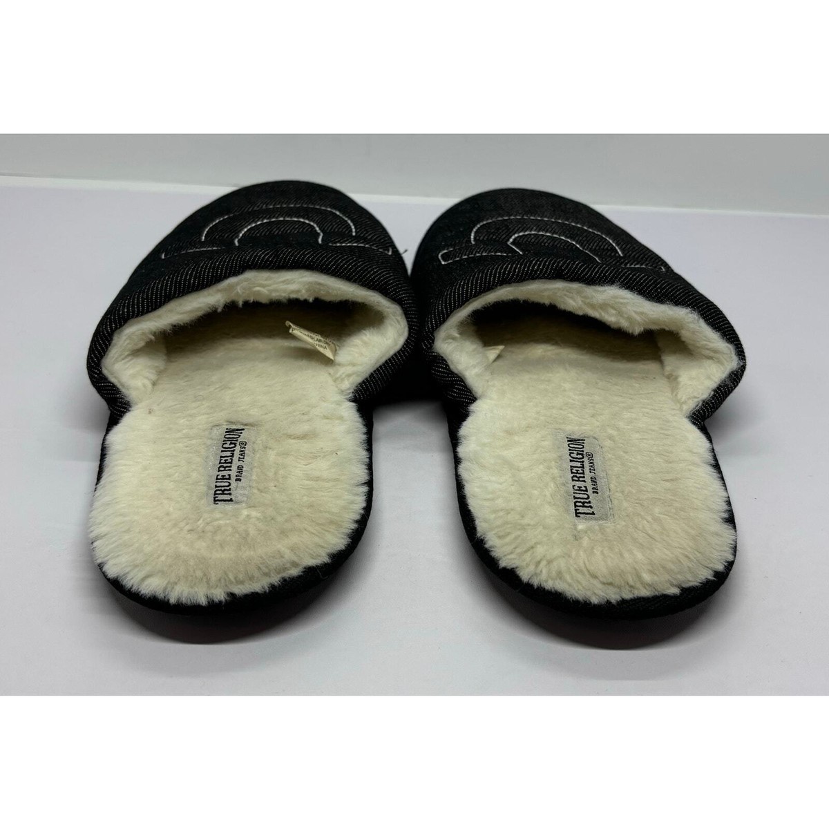 True Religion Brand Jeans Black & Gray Fur Lined Men\'s Slippers Small Size 7/8 Men main image 4