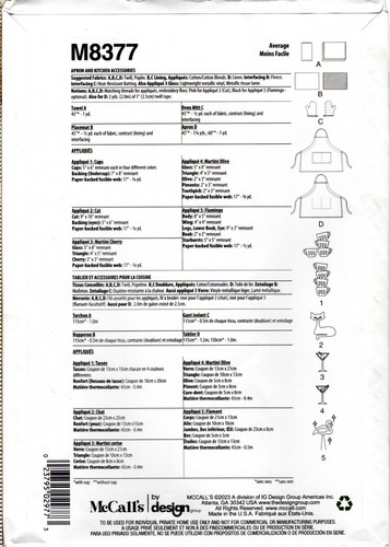 "Apron and Kitchen Accessories" McCall's Sewing Craft Pattern #M8377 NEW & UNCUT - Picture 2 of 5
