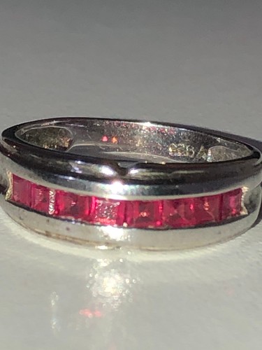 Anillo de plata de ley 925 con sello vintage con conjunto de barras piedras rosas talla P - Imagen 3 de 9