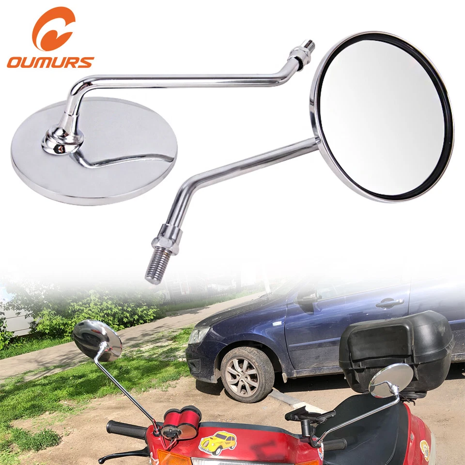 Pair Chrome Round Mirrors For Honda CL90 CT90 CB100 CL100 CL125 CB125 LH ＆ RH - Image 3 of 4