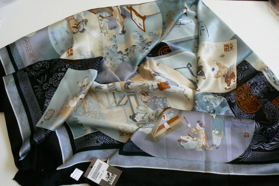 NWT Choyers 100 Silk Scarf 42 x 42 Luxury Multi Blue Color Story