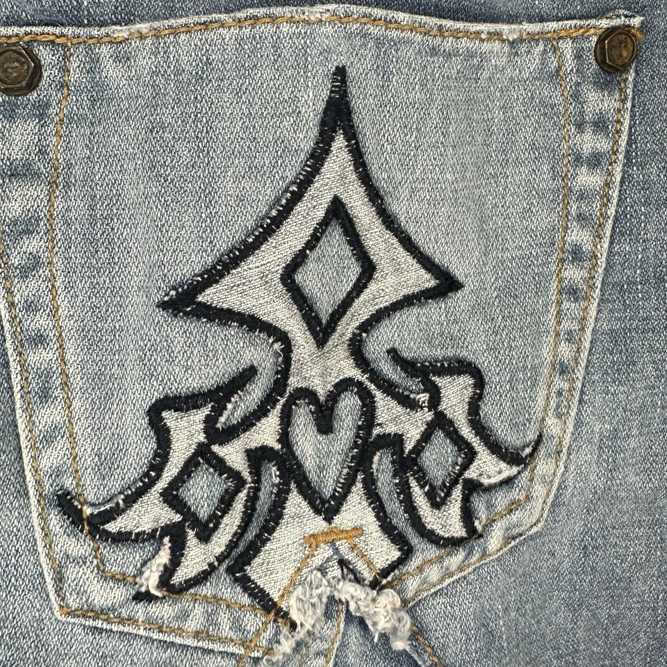 Pantalones cortos de jean industriales de algodón para mujer 5 azules desgastados deshilachados bordados Foto 3 de 4