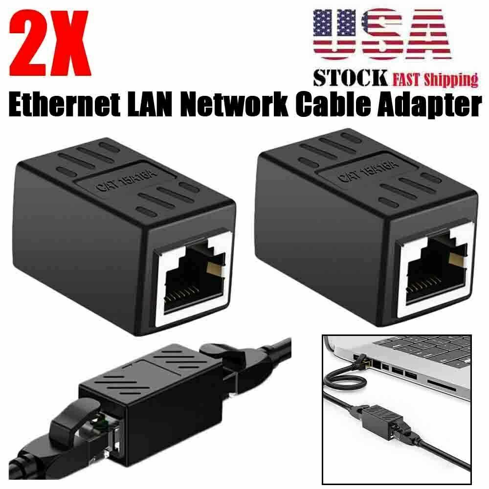 2PC RJ45 Network Splitter Adapter Female CAT 7 6 5E LAN Ethernet Cable Connector