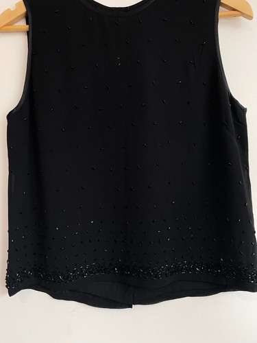 David Lawrence Tank Blouse Womens Small Black Beaded Buttons Lined Work Top Silk - Picture 4 of 21