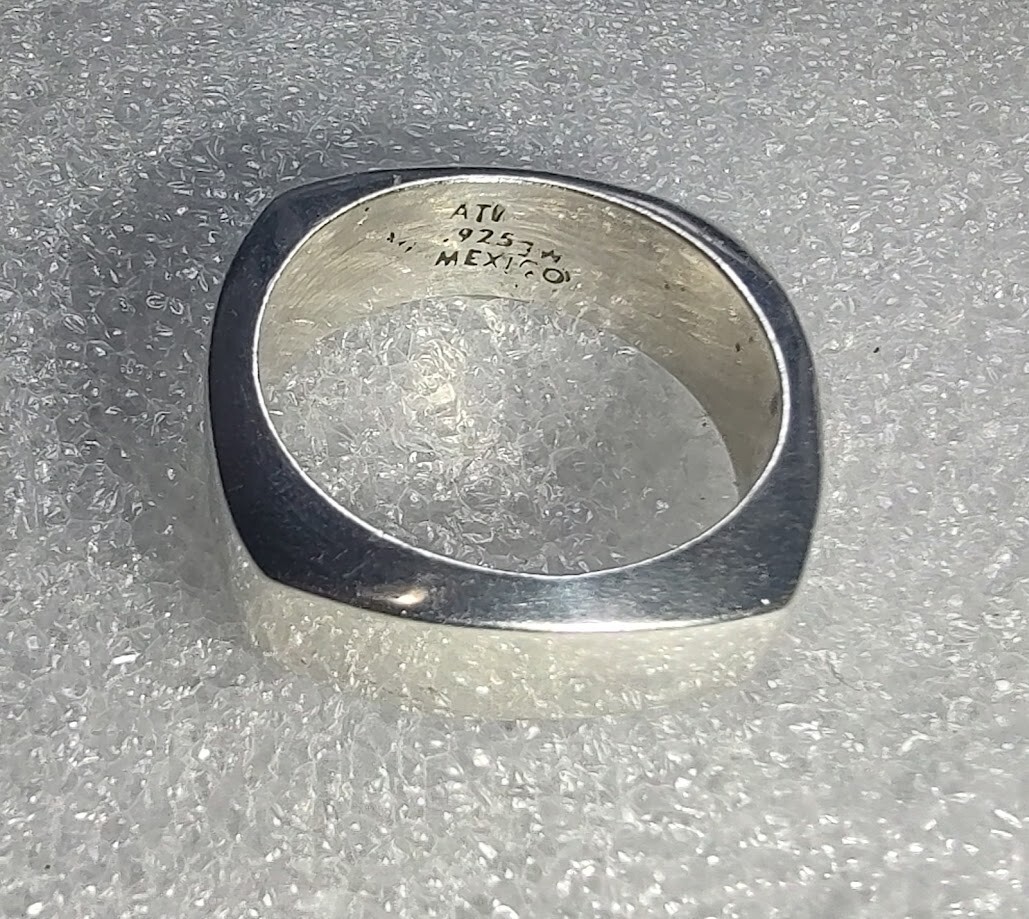 Real  Sterling Silver rectangle  Square Ring  Mex… - image 3