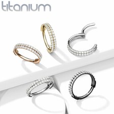 Implant Grade Titanium Double Lined CZ Hinged Segment Hoop Ring Ear Cartilage