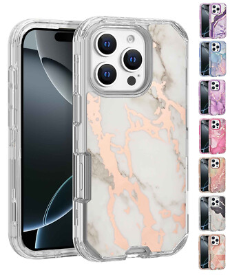 For Apple iPhone 16 Pro - Dual Layer Shock Proof Marble Design Cover Case
