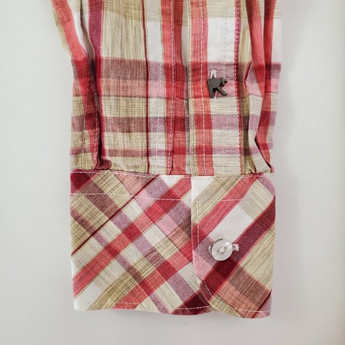 Rocawear Mens XXL Sleeve Red Peach Tones Plaid Button Up Shirt 2X 2XL - Picture 11 of 12
