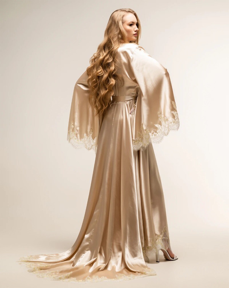 Women Sexy Champagne Bridal Silk Robes Lace up Wedding Morning Robe  Sleepwear | eBay