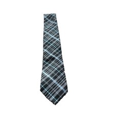 DKNY Mens Skinny Tie Silk Polyester Gray Check One Size Classic Designer