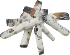 6Pcs Gas Fireplace Log Set，White Birch Ceramic Gas Logs for Gas Fireplace, Indoo