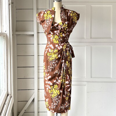 Unworn 1940s Vtg Pikake Hawaiian Sarong Dress Bolero Jacket 2pc Set Rayon  Small