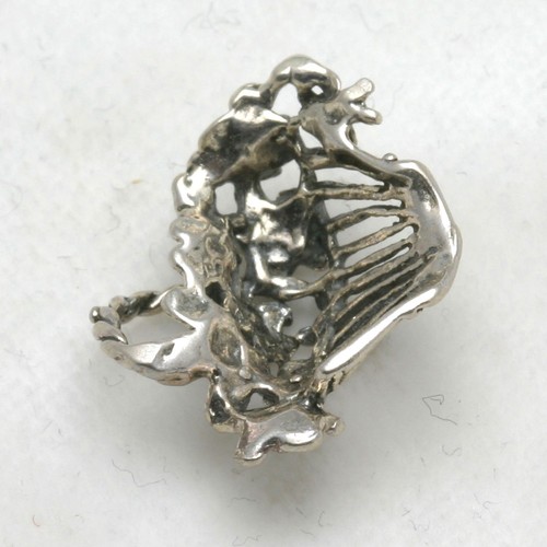 Vintage 925 Sterling Silver FLOWER Basket Pendant Charm Oxidized - Picture 3 of 3