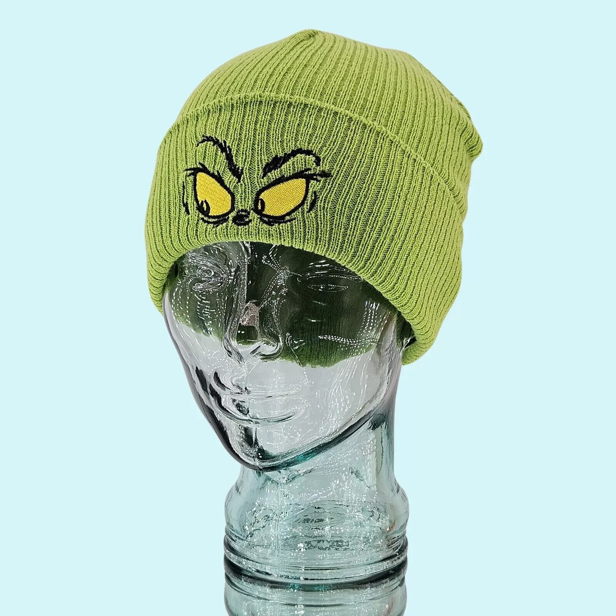 Grinch Hats Beanies Green Black Cuffed Knit Embroidered  display picture 1
