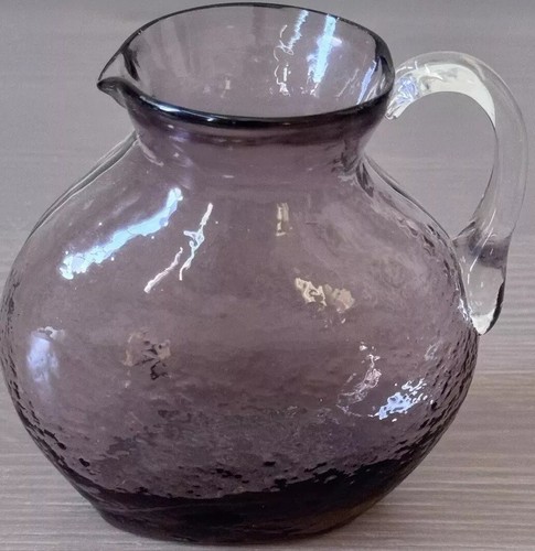 "Jarra crema de vidrio arrugado amatista lavanda MCM vintage acabada a mano 4,25"" H" - Imagen 5 de 8