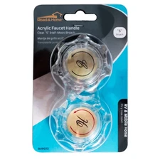 Road & Home Acrylic Faucet Handle Clear "S" Half-Moon Broach Gold Top Hot / Cold