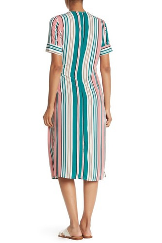 Üppig gestreiftes kurzärmliges Midikleid zum Binden an der Seite Größe Small neu mit Etikett - Bild 2 von 2