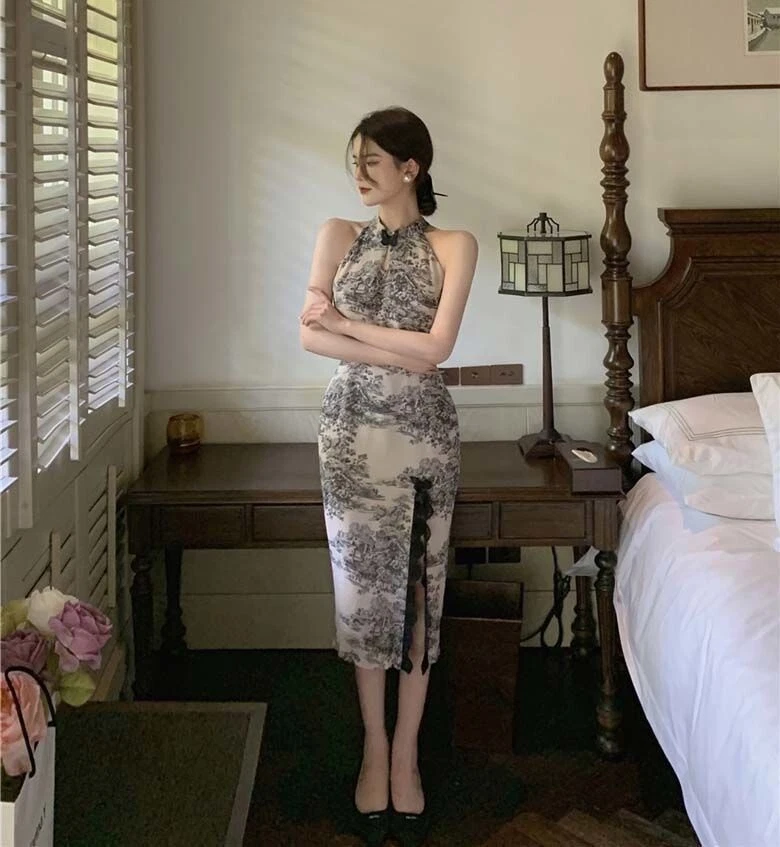 Woman Qipao Cheongsam Dress Sleeveless Slim Bodycon Elegant Traditional Chinese - Image 2 of 4