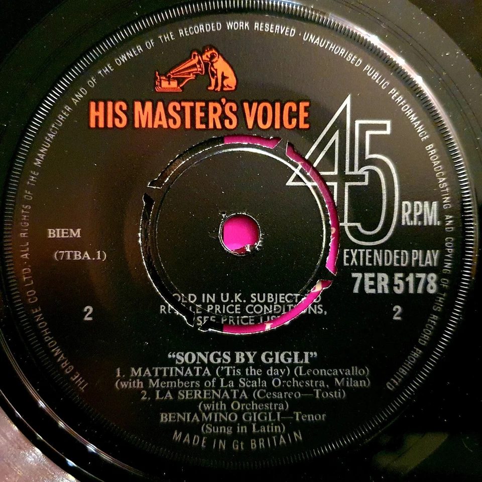 Beniamino Gigli - Songs By Gigli - Near Mint 7" EP - Image 4 of 4