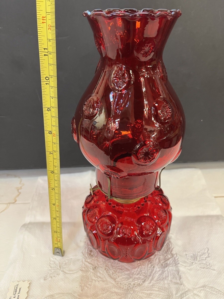 LE Smith Moon and Star Ruby Red Glass Oil Lamp | eBay