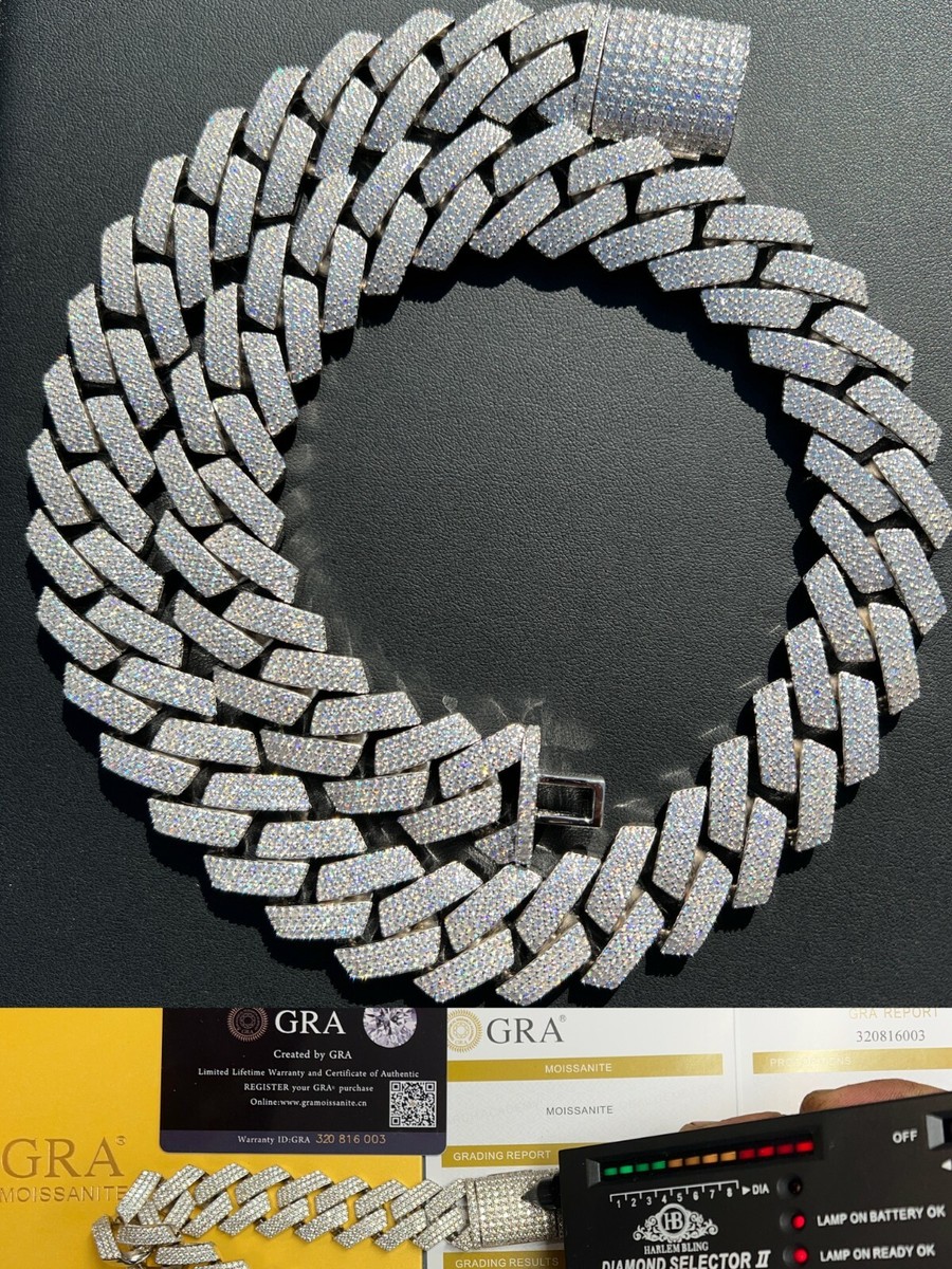 THICK 22mm MOISSANITE Prong Cuban Link Chain 925 Silver Iced Pass