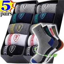 5 pairs Men's Cotton Sweat Absorbing Embroidered Crest Athletic Socks size 9-11