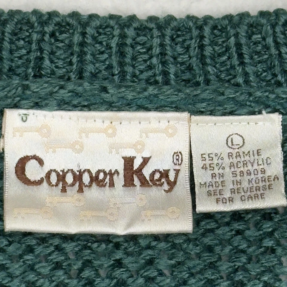 Vintage Copper Key Sweater Womens Large Green Cardigan Fair Isle Button 90s - Image 3 of 4