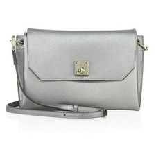NWT MCM Milla Silver Metallic Leather Crossbody Shoulder Bag Clutch Purse 620