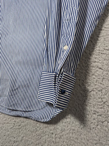 Camisa Polo Ralph Lauren Azul Rayas Para Hombre Talla 16.5" Formal Cuello En Contraste - Imagen 6 de 18