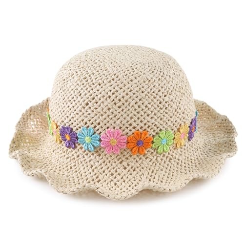 Baby Girl Straw Hat 3-6 Years Girls Summer One Size Colorful Flowers-beige - Bild 2 von 6