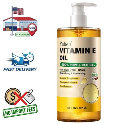 Aceite de Vitamina E 100% Puro y Natural D-Alfa Tocoferol Prensado en Frío, 8 Oz